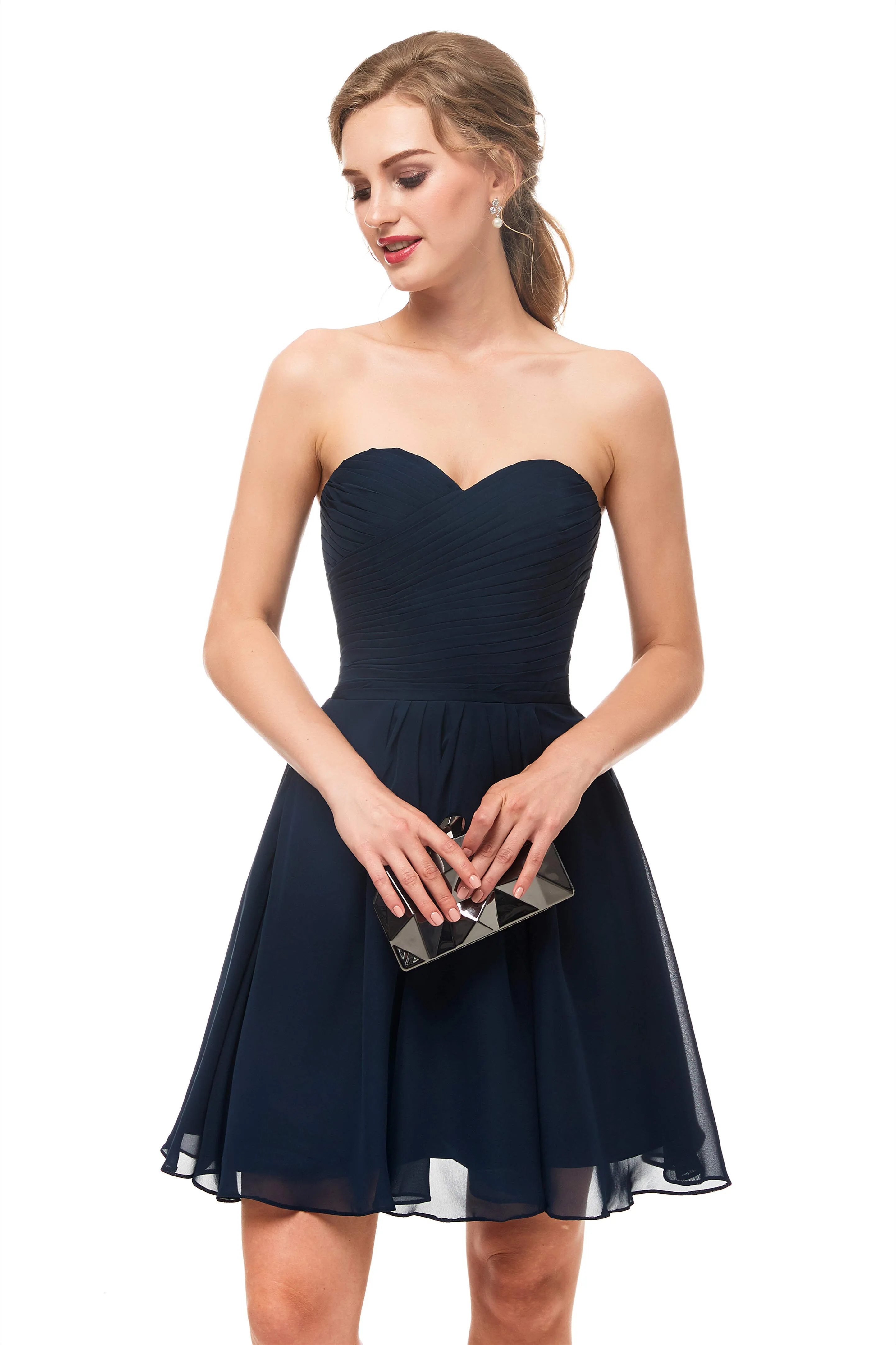 A Line Strapless Knee Length Chiffon Homecoming Dresses