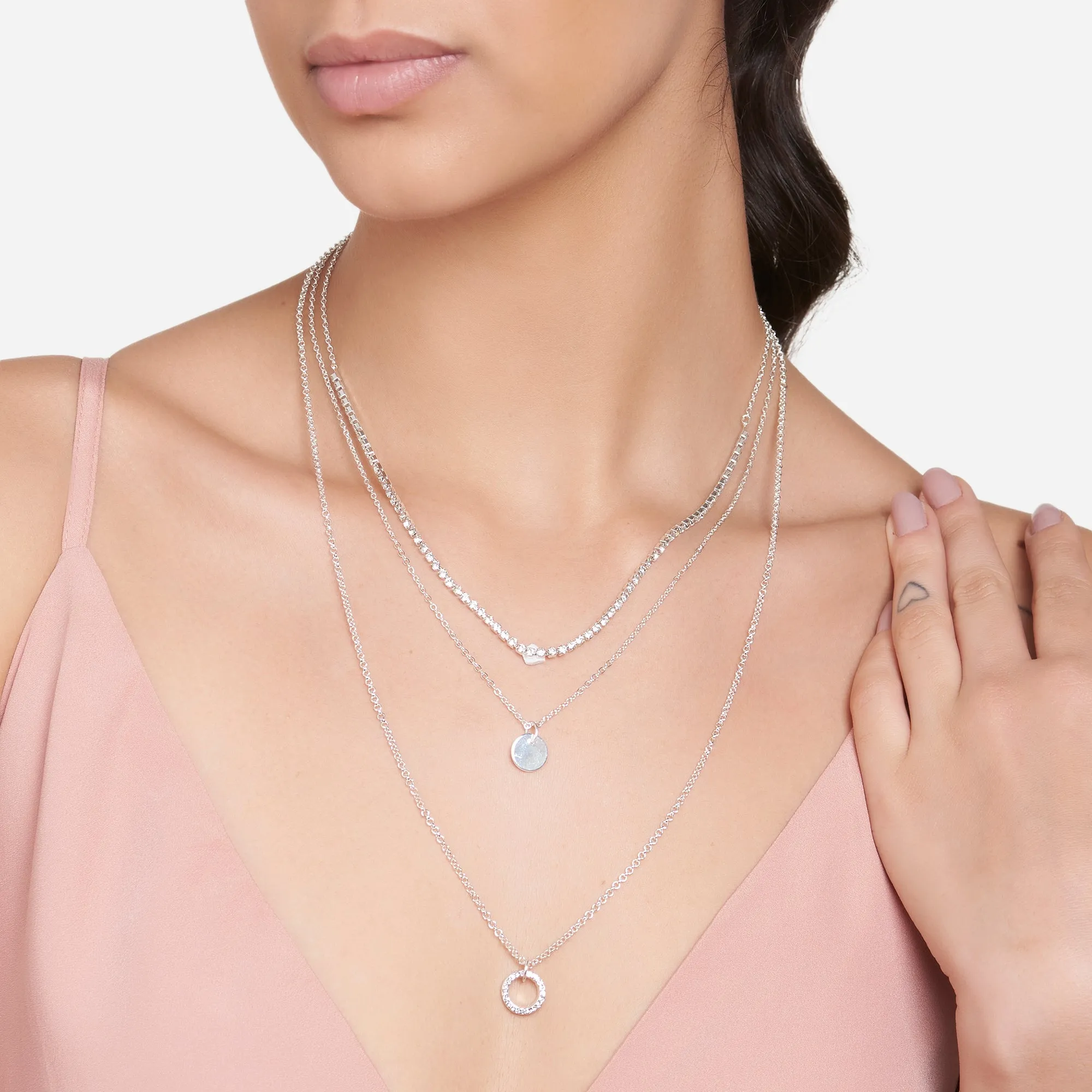 Accessorize London Women's Silver Set Of 3 Layered Circles Necklace