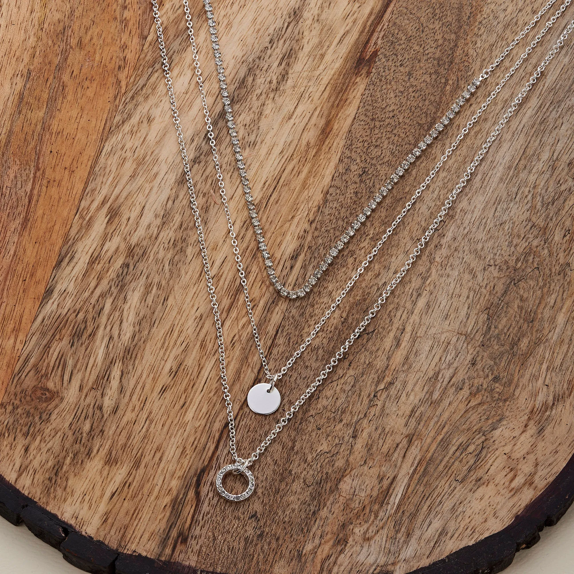 Accessorize London Women's Silver Set Of 3 Layered Circles Necklace