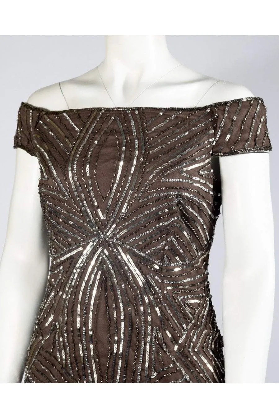 Adrianna Papell - AP1E201100 Sequined Off-Shoulder Sheath Dress