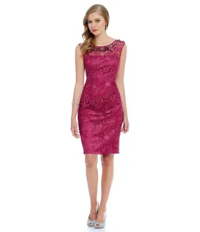 Adrianna Papell - Bateau Neckline Lace Cocktail Dress 81925540