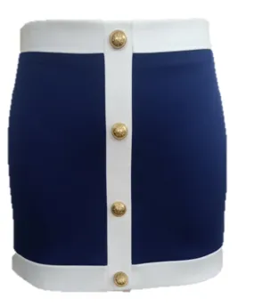 Alice   Olivia - Colton Button Front Mini Skirt - Indigo/OffWhite