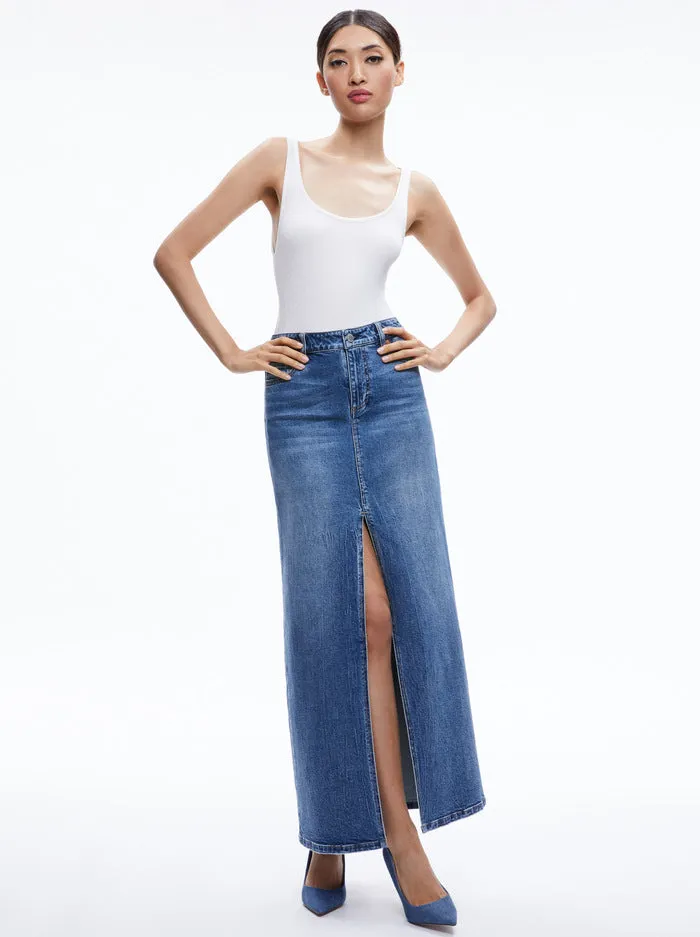 Alice   Olivia - Rye Denim Maxi Skirt - Brooklyn Blue