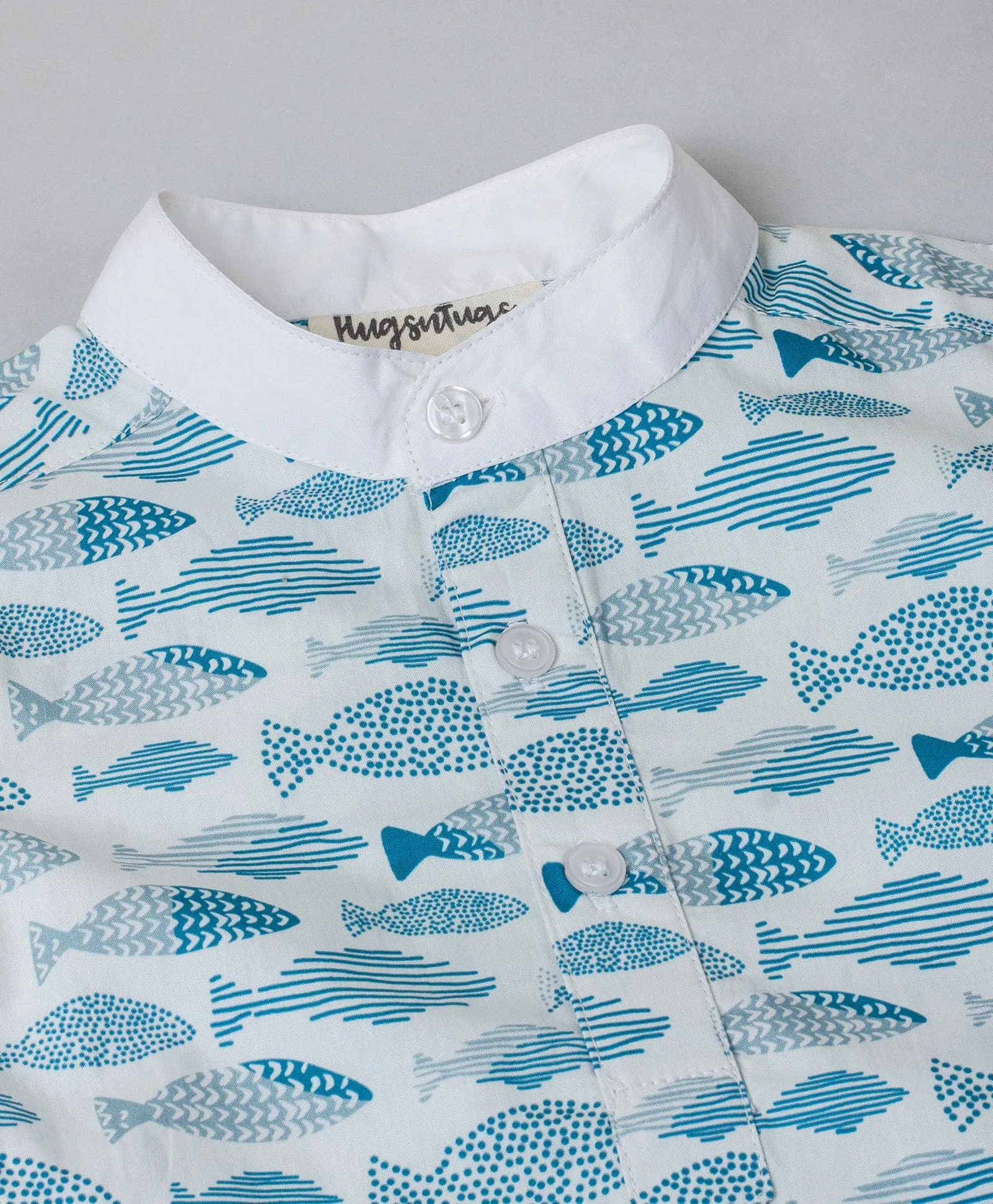 All Over Fish Print Shirt-White/Blue