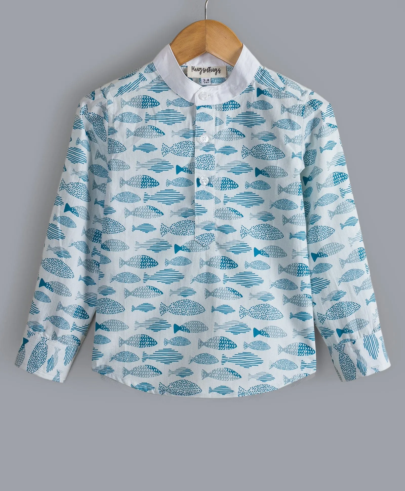 All Over Fish Print Shirt-White/Blue