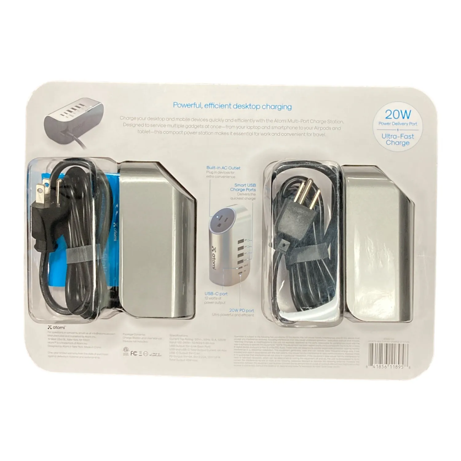 Atomi Multi-Port Charging Station, AC   Type C   Type A USB (2 Pack)