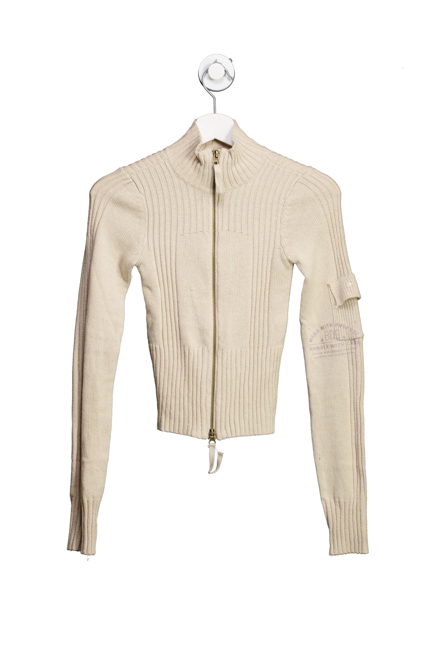 BDG Beige Zip Through Knit Track Top UK XS