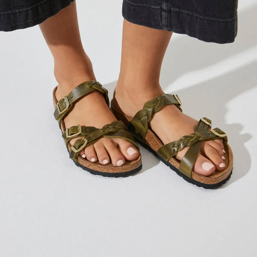 Birkenstock Franca Braid Sandal - Green Olive Oiled Leather