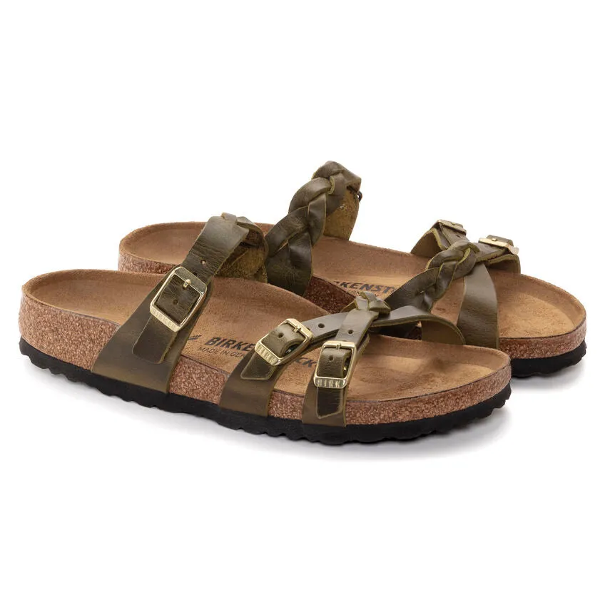 Birkenstock Franca Braid Sandal - Green Olive Oiled Leather