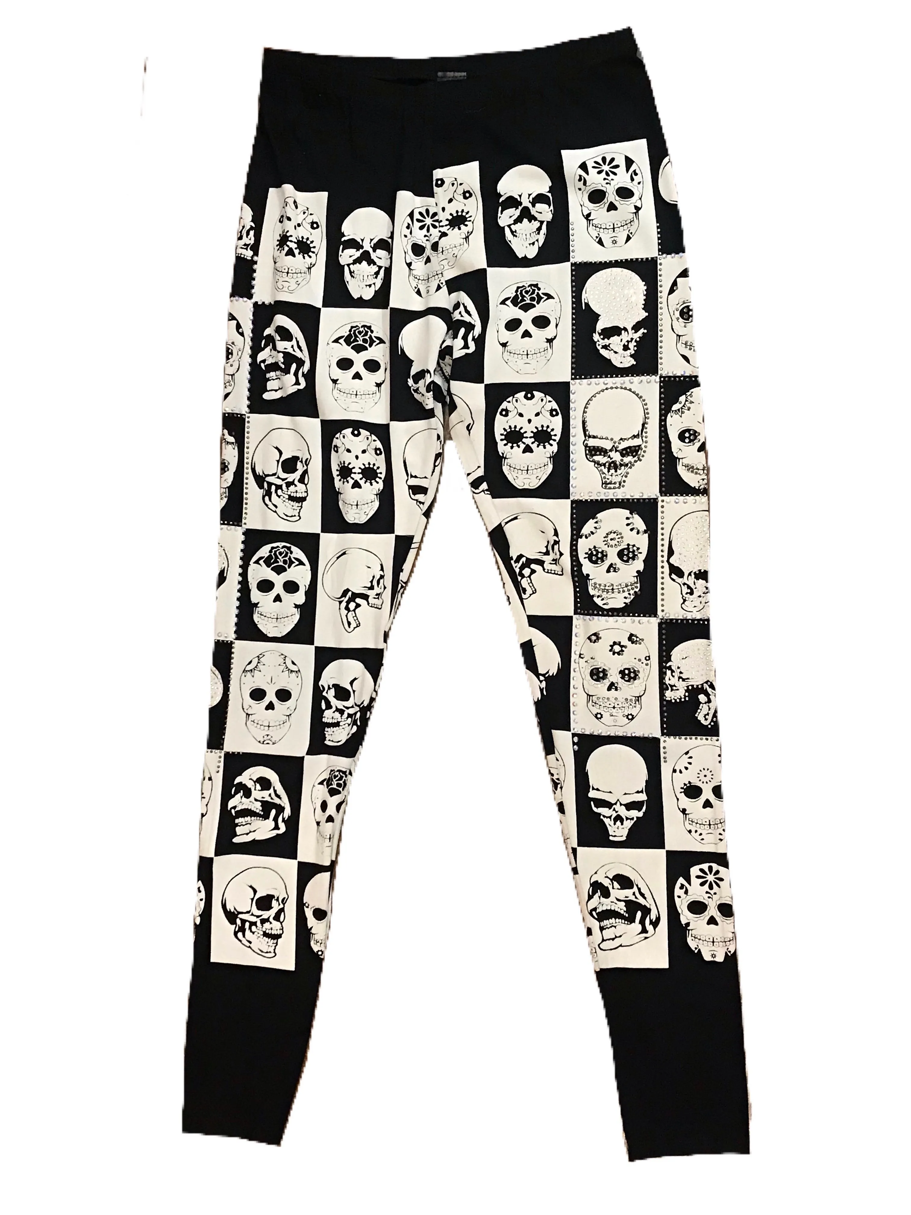 Black and White Check Sugar Skull Leggings