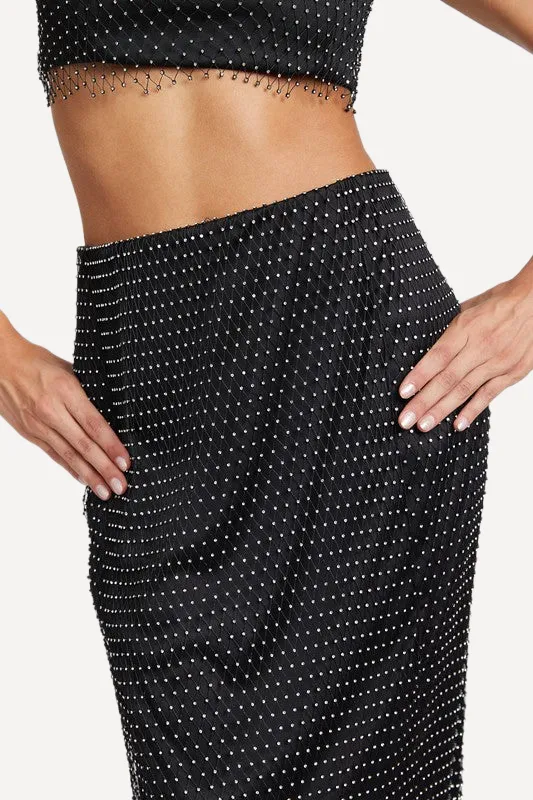 Black Rhinestone Midi Skirt