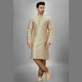 Brocade Silk Kurta Pajama Set - Cream