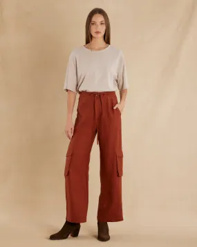 Ciel Linen Cargo Pant - Rust