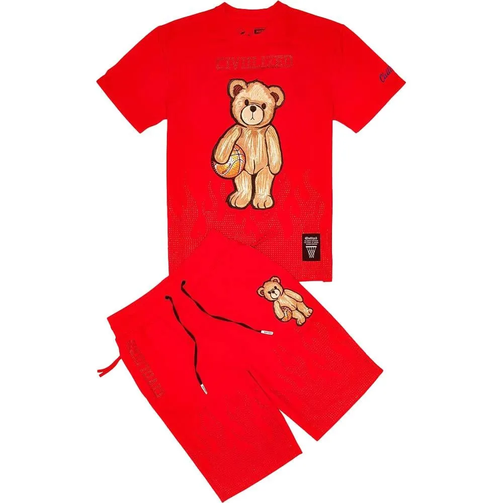 Civilized Clothing Brand Men Civilized Bear Rhinestone Short (Red)