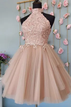 Cute Open Back Tulle Lace Short Prom Dresses Homecoming Dresses