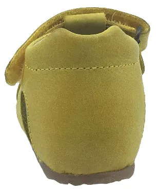 Falcotto Boy's & Girl's Yellow Smooth Leather Fisherman Sandals with Hook and Loop Strap