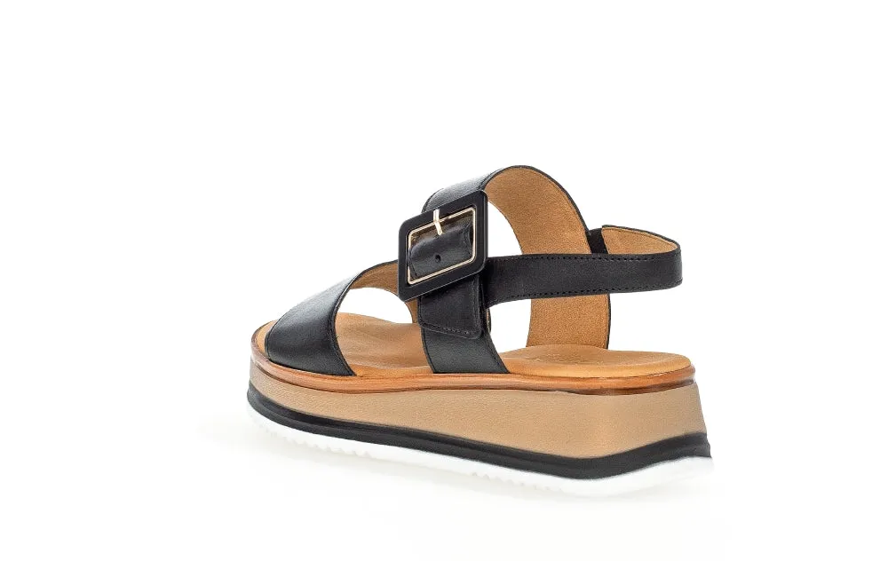 GABOR Black Low Wedge Sandal 74457