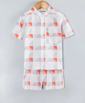 Geometric print Boys coordinate set-Grey/Orange