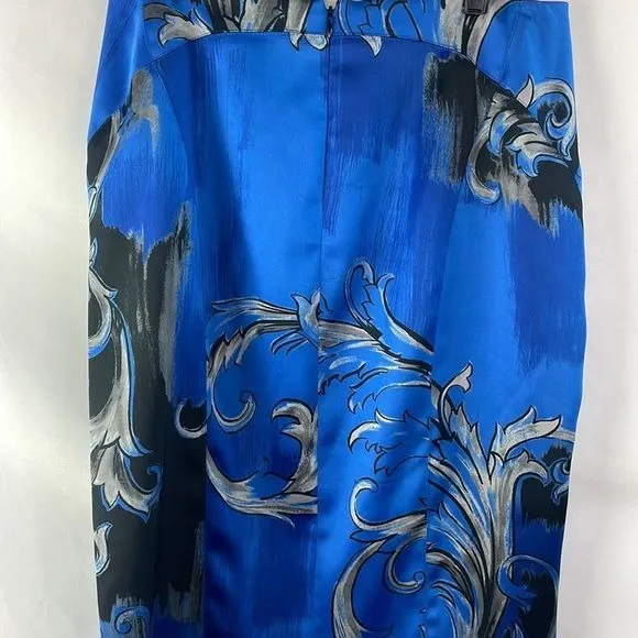 GianniVersace Blue Print Satin Pencil Skirt