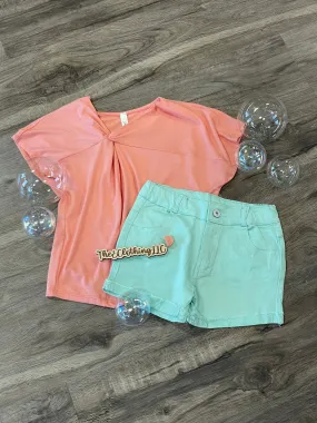 Girls Aqua Denim Shorts