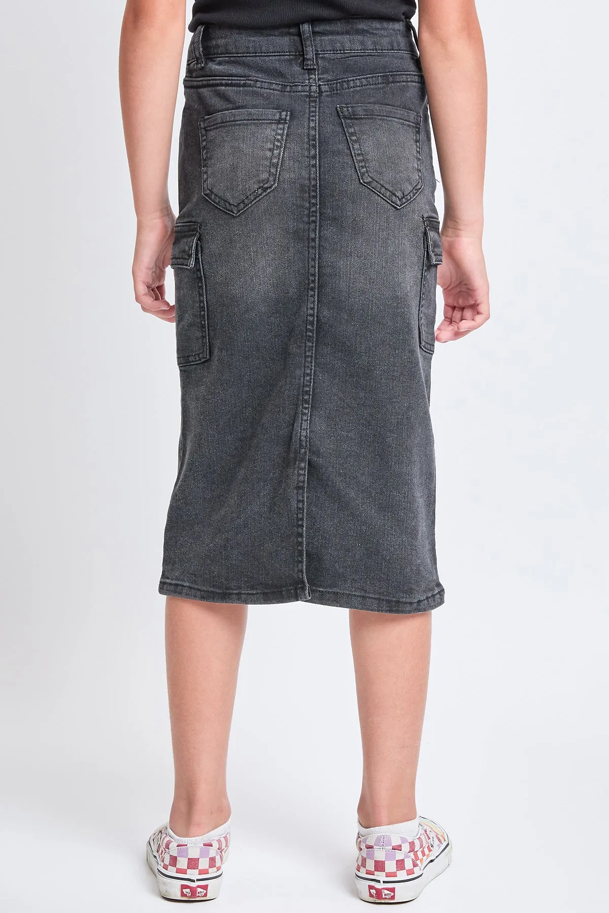 Girls Denim Long Cargo Clean Hem Skirt