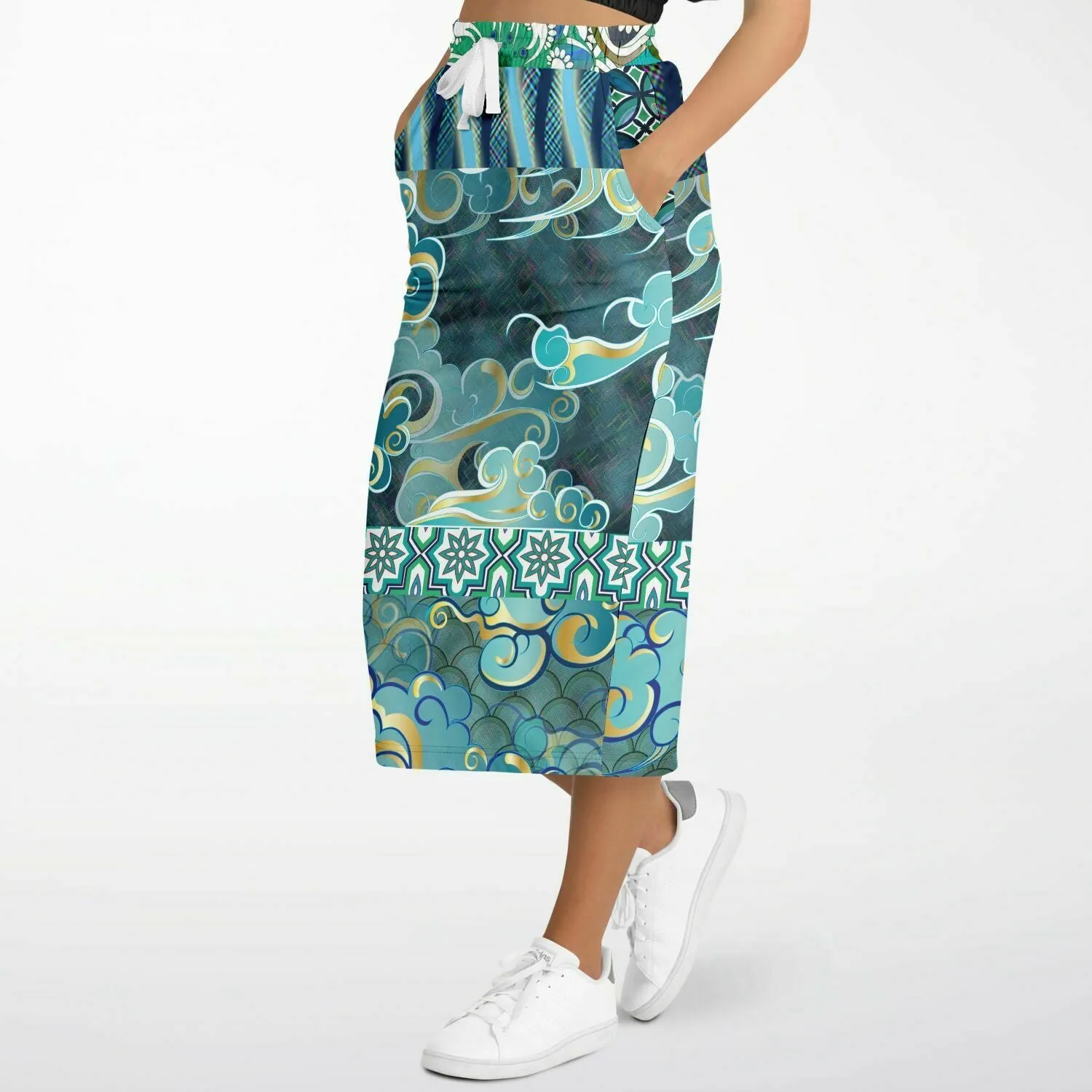 Green Meknes Eco-Poly Long Pocket Skirt