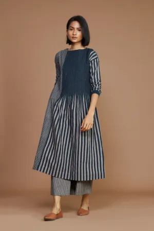 Grey With Charcoal Striped Pleated Dress (Ready to Ship)