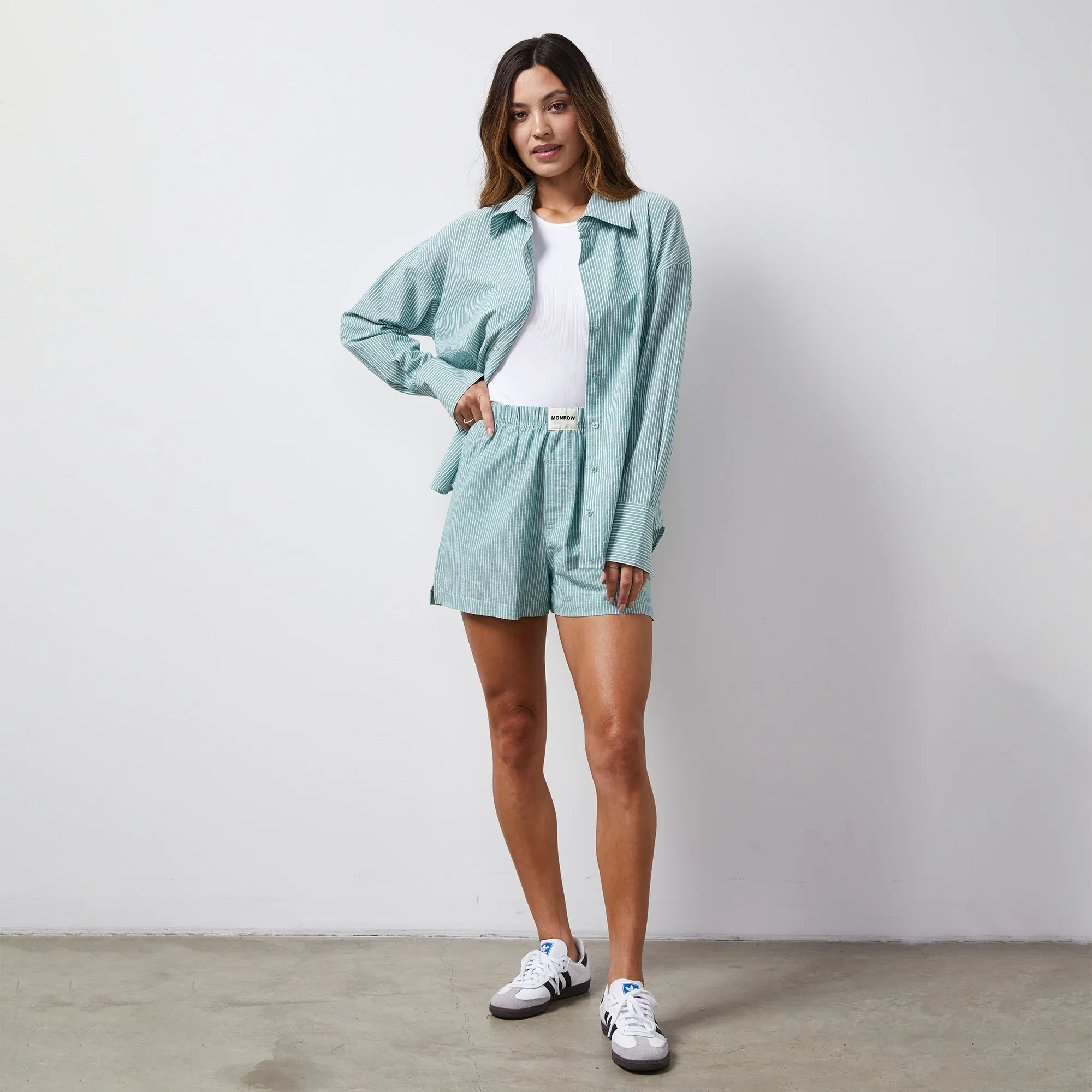 HT1218c Monrow  Stripe Poplin Oversized Shirt