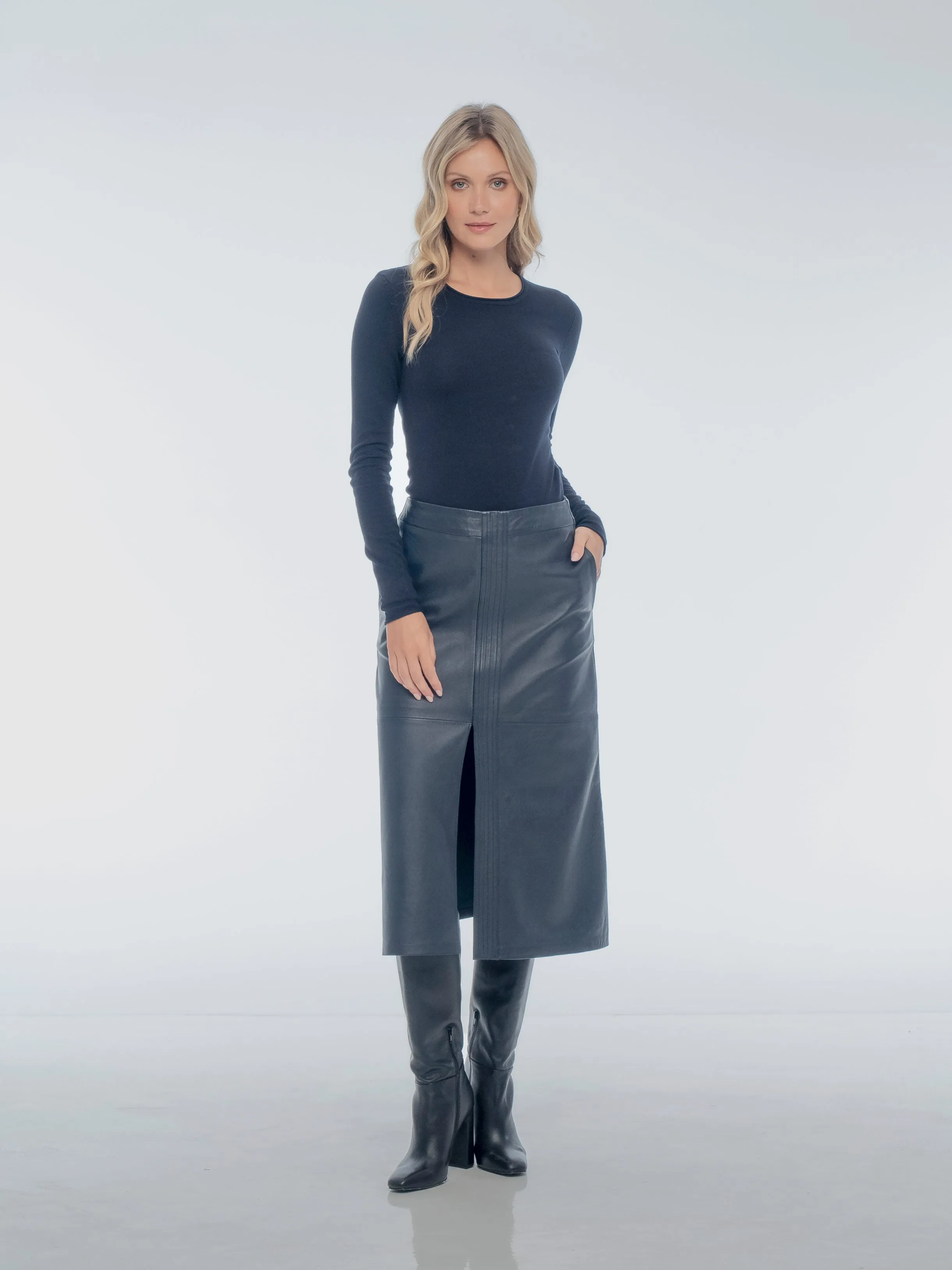 ISABELLA MIDI LEATHER SKIRT - ECLIPSE