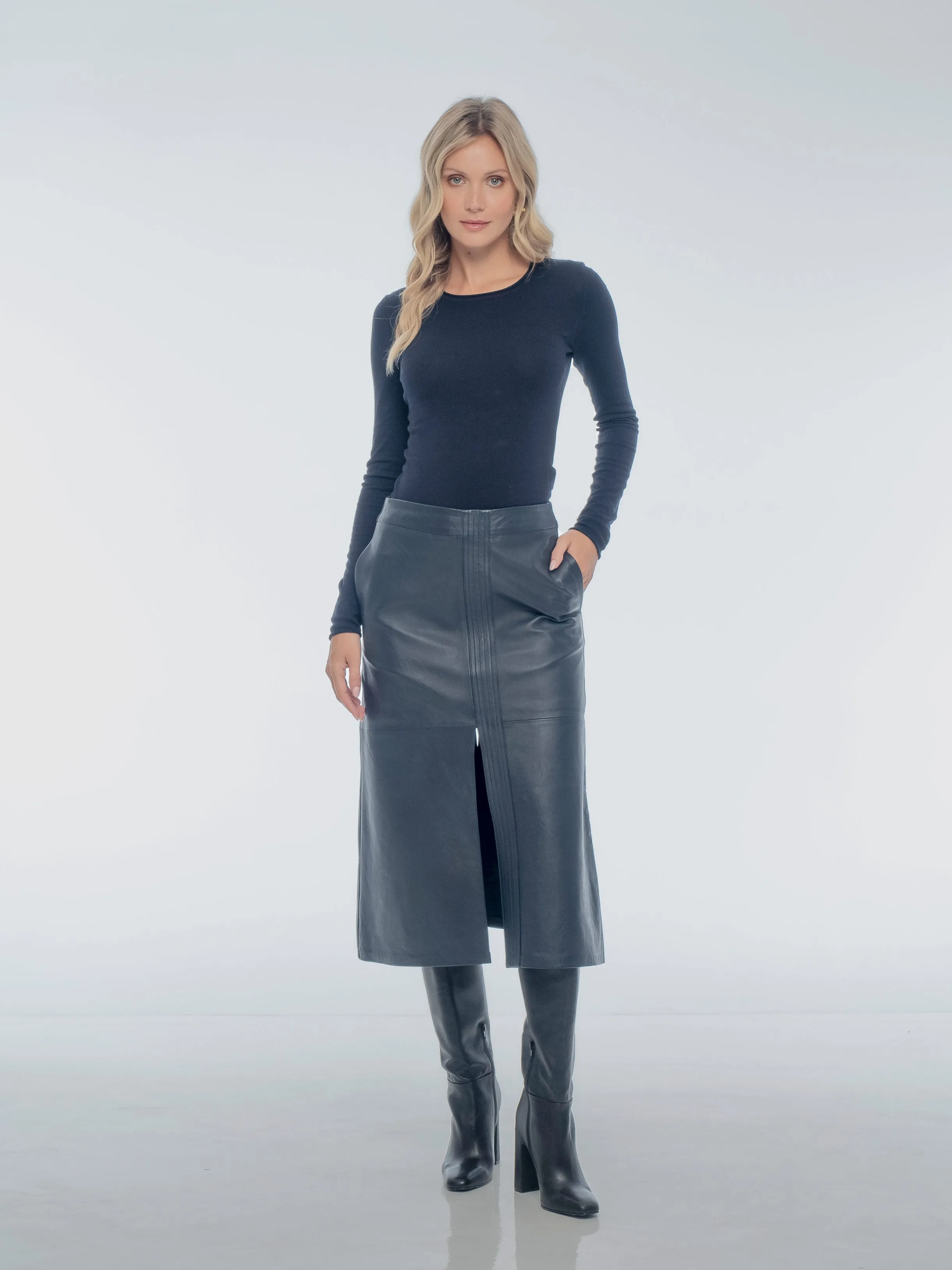 ISABELLA MIDI LEATHER SKIRT - ECLIPSE