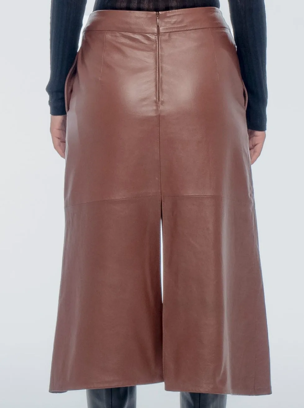 ISABELLA MIDI LEATHER SKIRT - WHISKEY