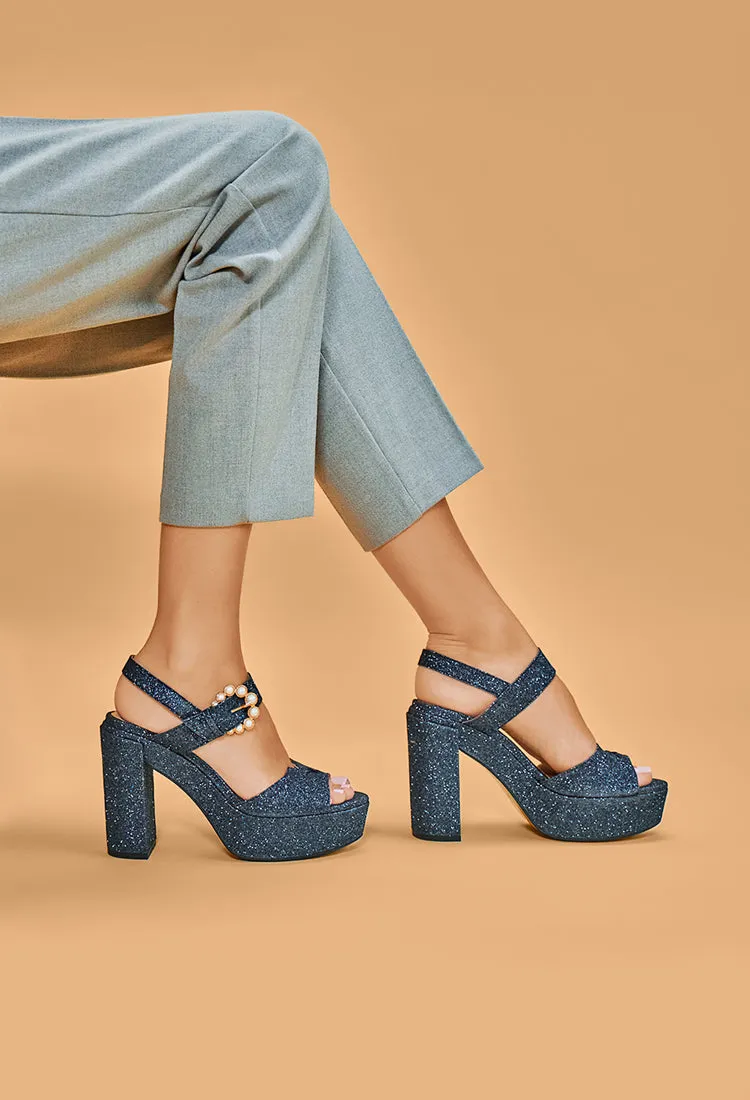 Jasmine Navy Glitter Platform Sandals