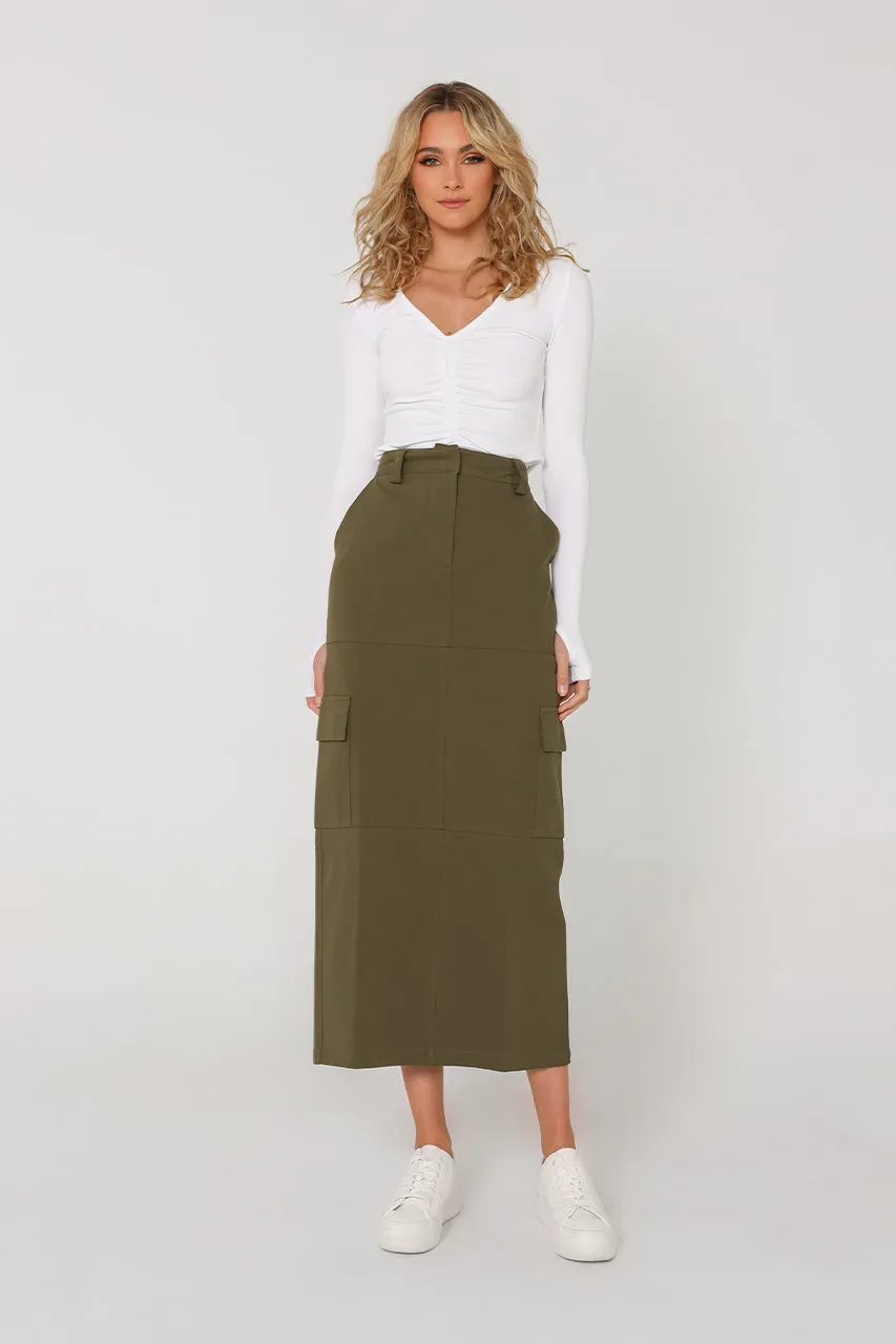 Lisa Cargo Maxi Skirt | Khaki