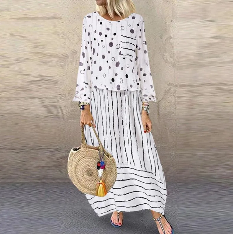 Long Maxi Dress Dot Large Loose Cotton Dress Plus Sizes