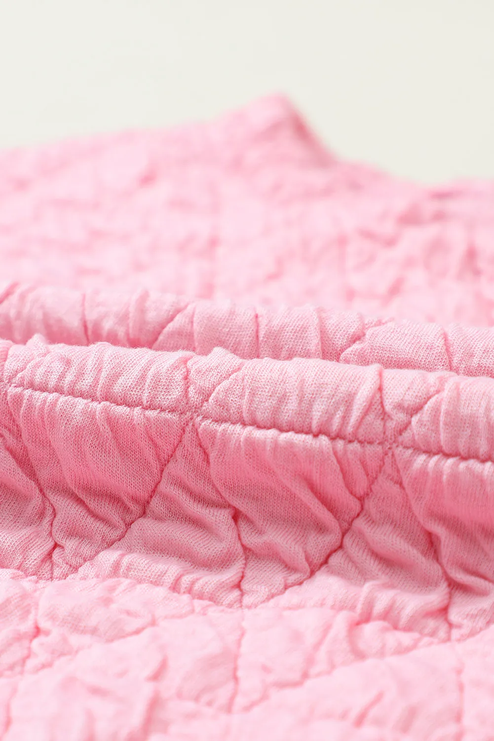 Pink Solid Quilted Pullover and Pants Outfit