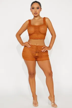 Resort Ready 2 Piece Coverup Shorts Set - Brown