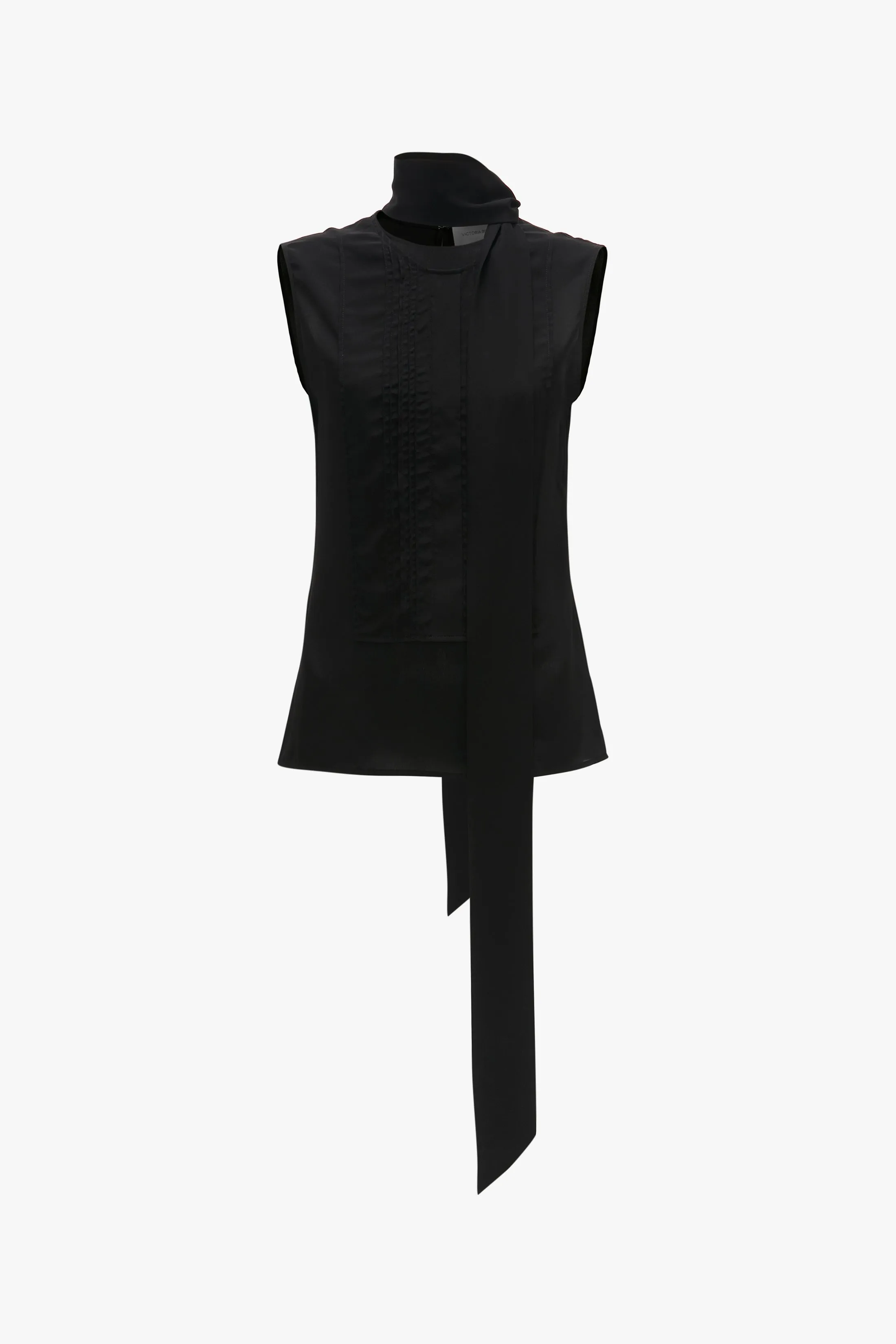 Sleeveless Tie Neck Top In Black