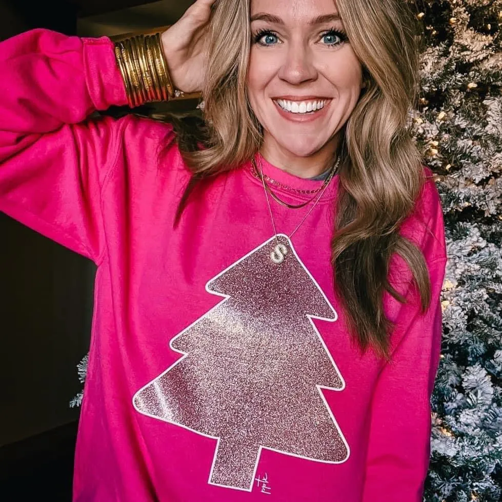 Sweatshirt {JUST A PINK TREE} Glitter Pink Crew Neck Sweatshirt