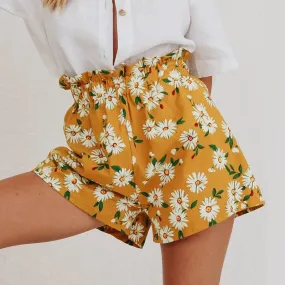 Sweet White Flower Print High Waist Shorts