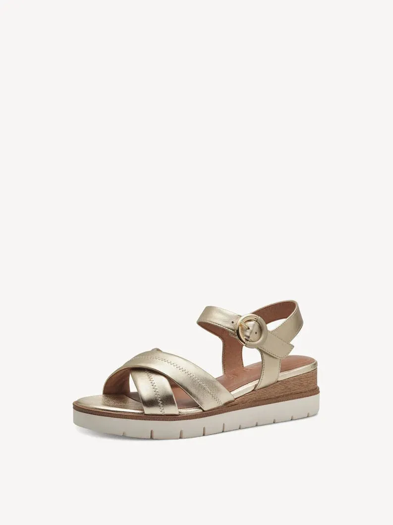 Tamaris Leather Wedge Sandal Gold