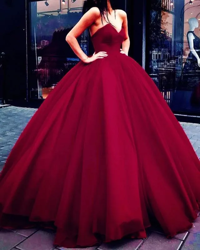 Unique Ball Gown Red Strapless Sweetheart Long Prom Dresses Quinceanera Dresses