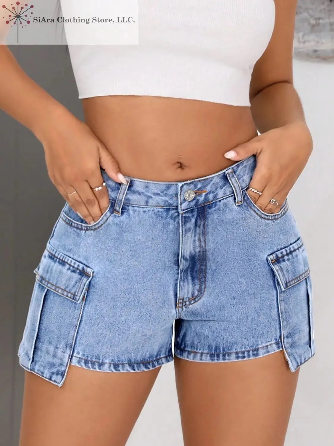 Women's Mid Rise Denim Shorts Light Wash