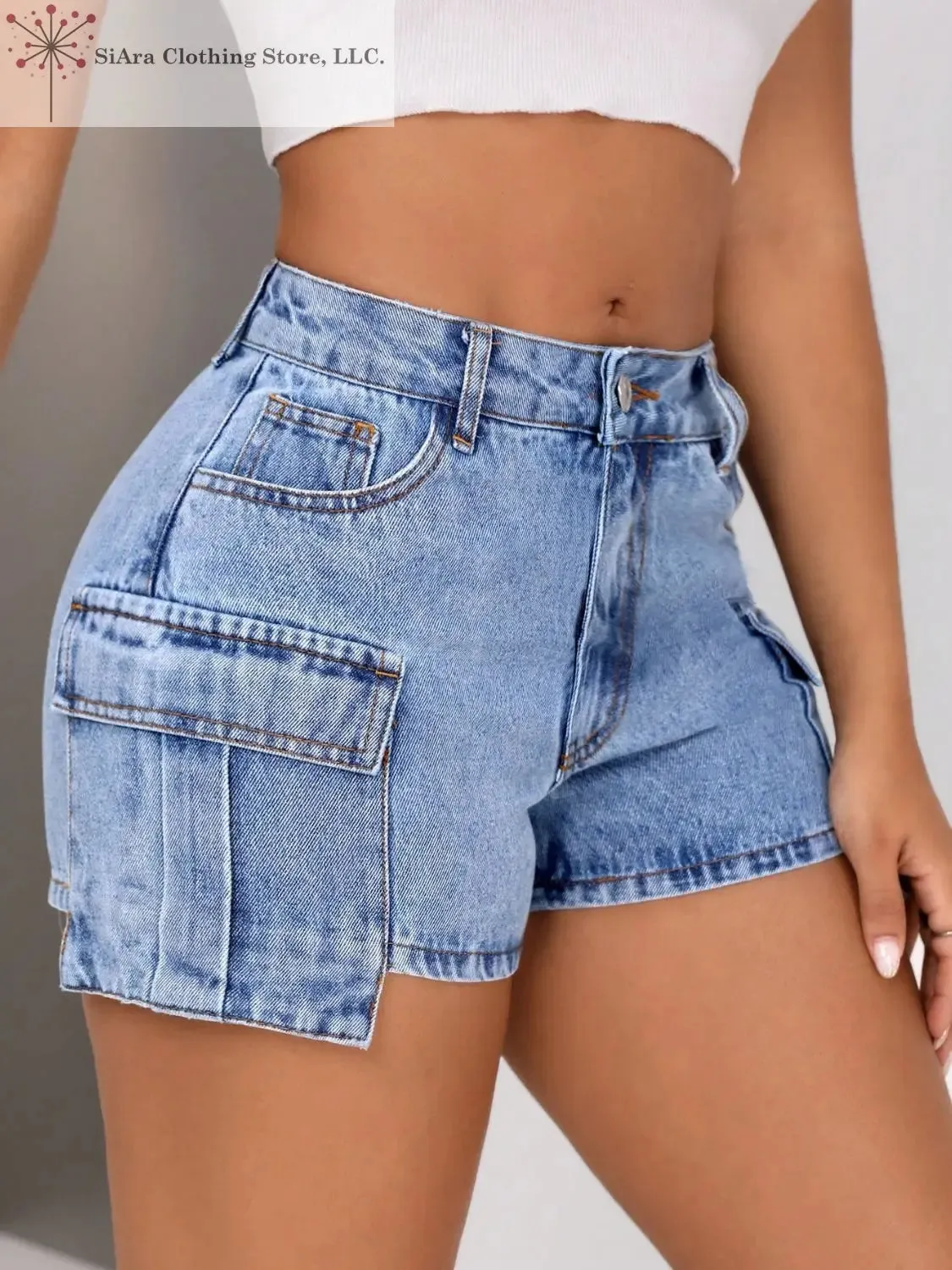 Women's Mid Rise Denim Shorts Light Wash