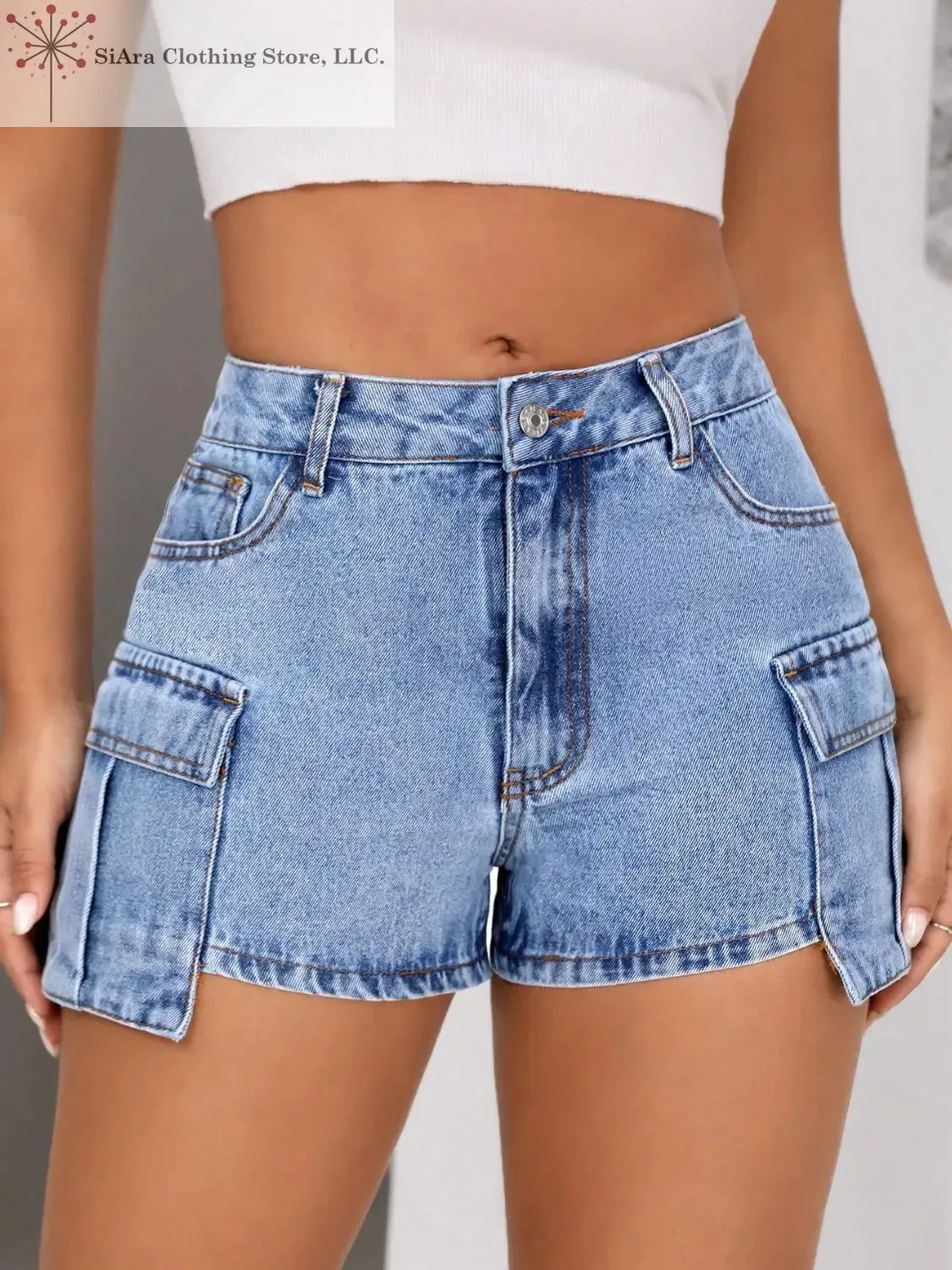 Women's Mid Rise Denim Shorts Light Wash